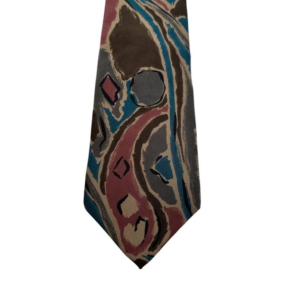 Nino Cerruti Abstract Pattern 100% Silk Crepe Tie Made In USA - Picture 1 of 5
